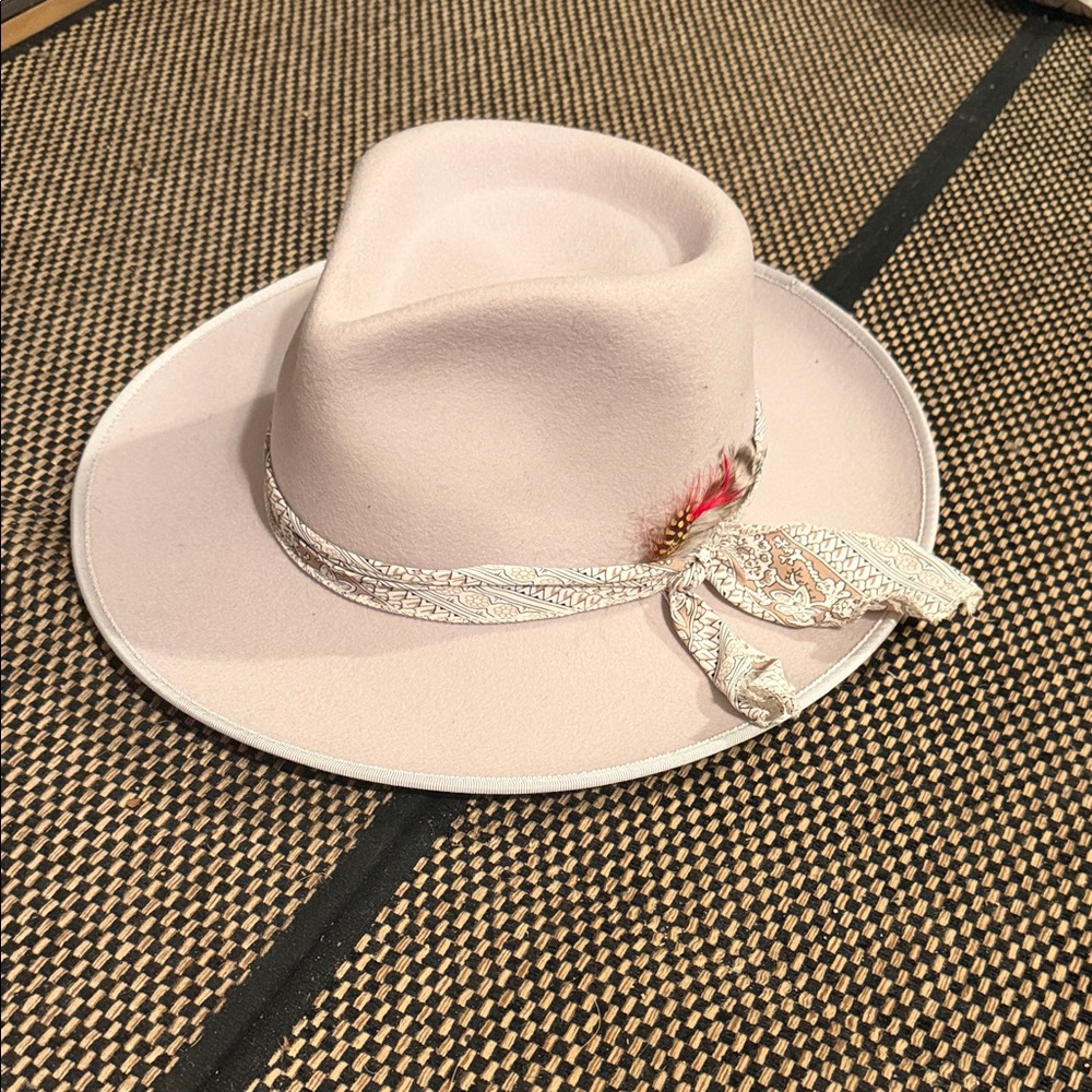 Anthropologie 100% Wool Grey Fedora with Feather Detail